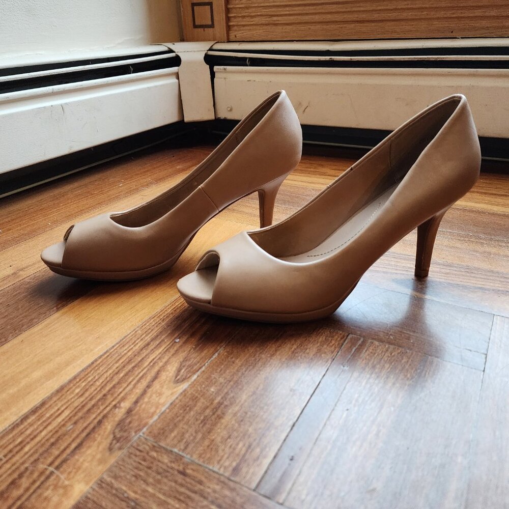 Dream Pairs Beige Leather Open Toe High Heels Size 11 - Picture 8 of 16